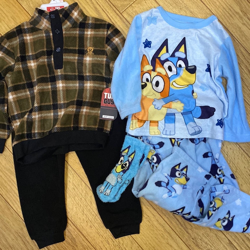 Bluey pajama set with matching socks and fleece outfit